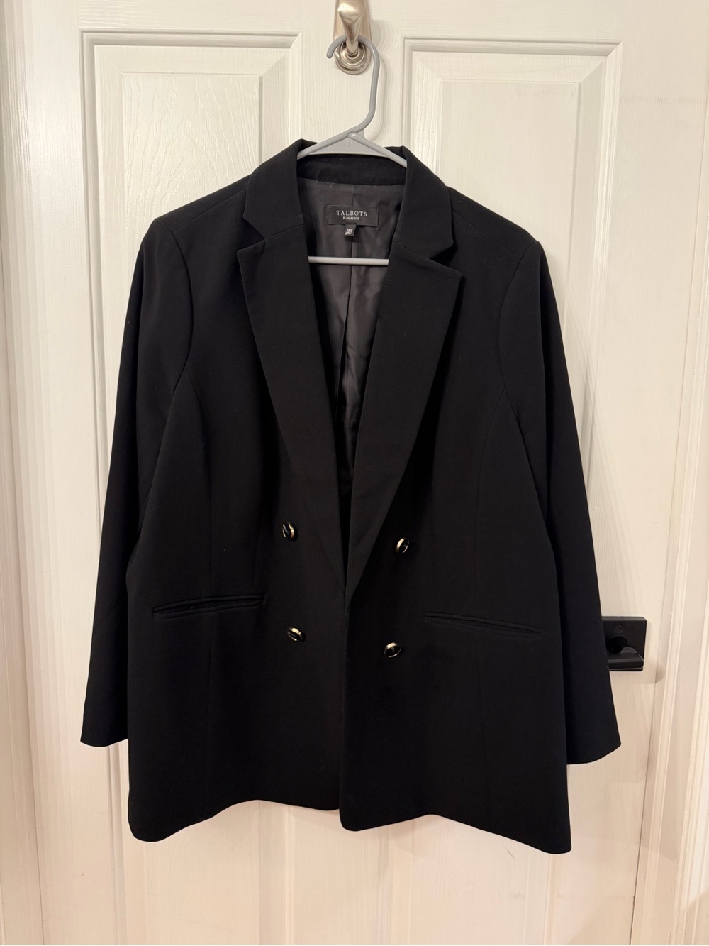 Talbots Plus Petite Black Double-Breasted Blazer with Gold Buttons Size 14WP